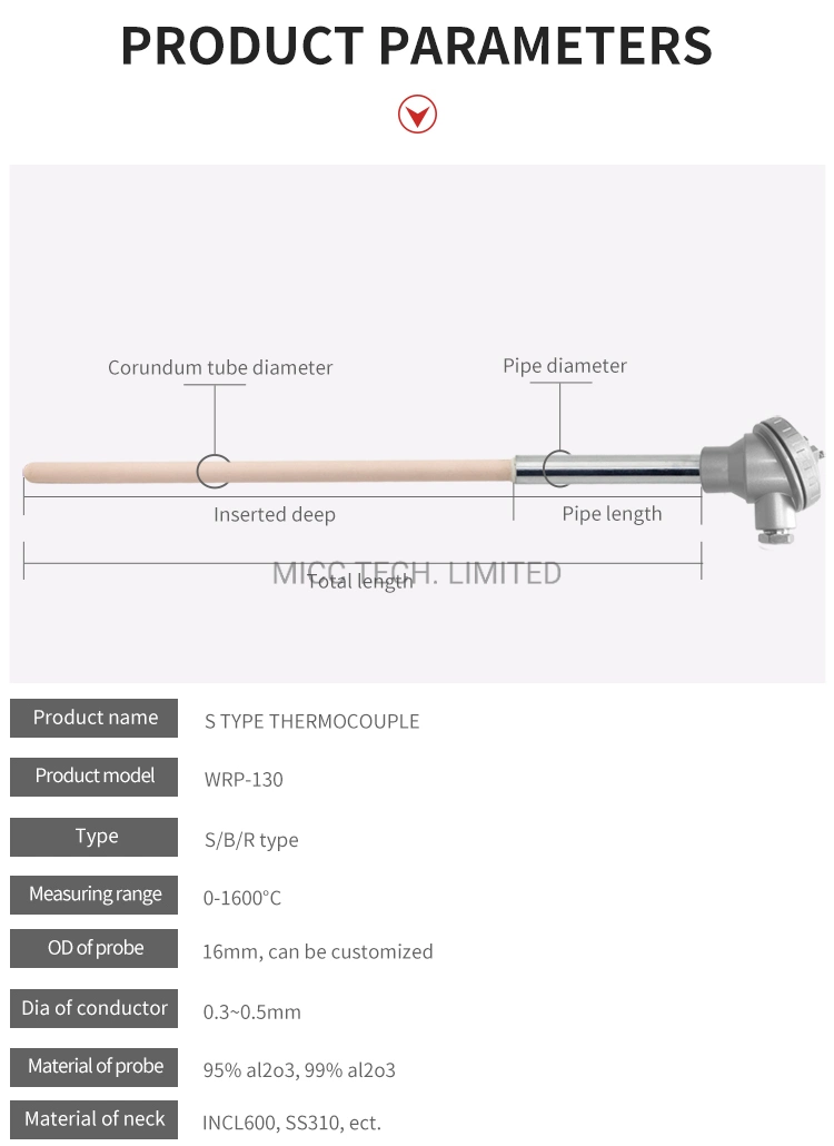 High Temperature Sensor Rtd Sensor Thermocouople Ceramic Protection Tube Assemble Thermocouple S Type 95 /99 Al2O3 Ceramic Sheath Thermocouple with Junction Box